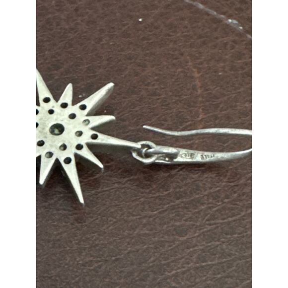 Vtg Italy 926 Silver Dangle Starburst CZ? Diamond Earrings Crystal Star Spangled - Picture 5 of 6